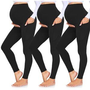 3Pk Black Women's Maternity Leggings w/Pockets-Pants-Med 30-36" Abdomen